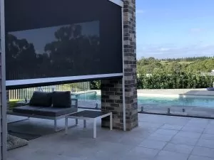 outdoor blinds near pool